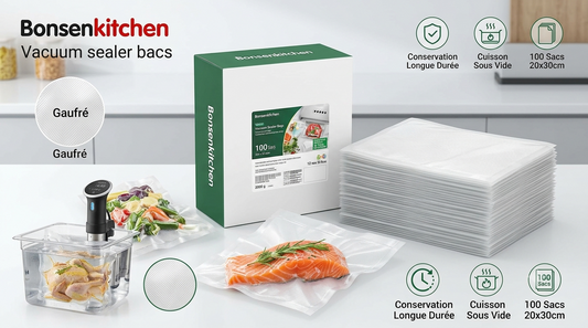 Lot de 100 Sacs Sous Vide Bonsenkitchen 20x30 cm – Gaufrés, Conservation & Cuisson